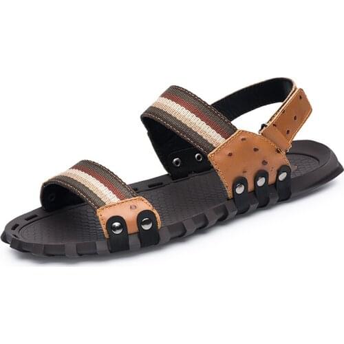 Ruideng Men Summer Sandals Slippers Fashion Breathable Soft Comfortable Genuine Leather Man Durable Sandals Casual Flats 2019