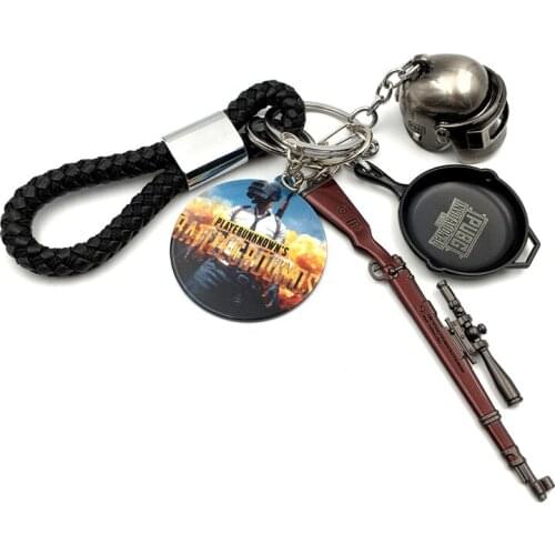 A Set Game PUBG Playerunknowns Battleground Cosplay Weapons Moving Helmet Pans Gum Model Combination Keychain Alloy Key chain
