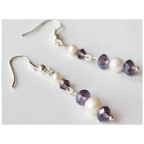 New Favorite Pearl Earrings 4-8mm Lavender Crystal Beads White Color Genuine Freshwater Pearl Silver Dangle Earring Women Gift