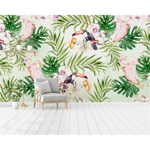 Beibehang Custom wallpaper mural photo European-style tropical toucan plant leaves TV sofa background wall painting 3d wallpaper