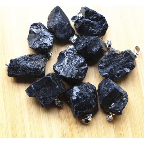 Wholesale 12 pcs of natural stone black tourmaline pendant repair ore can be used for DIY jewelry making necklace accessories