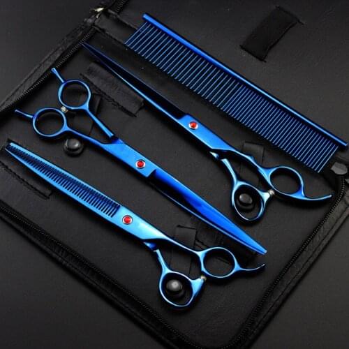 Professional 4 kit 8 inch pet shears dog grooming thinning haircut hair scissors cutting barber tools hairdressing scissors set