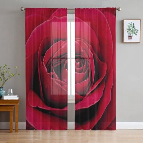 Rose Close-Up Love Plant Red Flower Voile Tulle Sheer Curtains for Bedroom Living Room Kitchen Decor Chiffon Windows Curtain