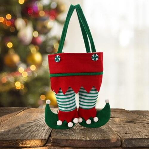 Christmas Stocking Elf Candy Bags Velvet Stripe Handbag Santa Claus Pants Bags Festival Party Decor Xmas Tree Hanging Pendant