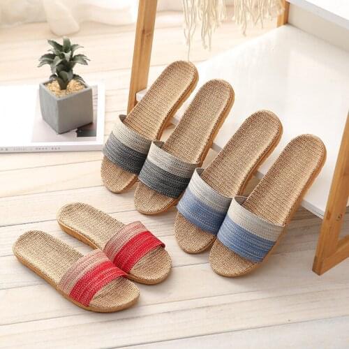 Couples Home Indoor Slippers Summer Men/Women Cotton Linen Sandals Ladies Floor Non-Slip Flip Flops Female Fashion House Shoes