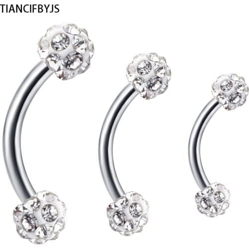 TIANCIFBYJS Surgical Stainless Steel Eyebrow Rings 16G Eyebrow Ring Curved Bar Barbell Piercing Double Crystal Ball Body Jewelry
