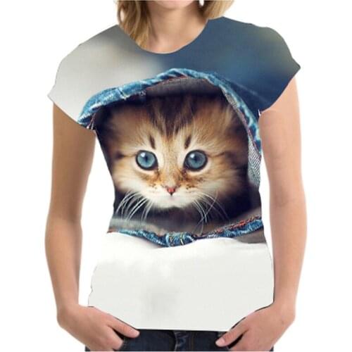 Trend Couple T-shirt Harajuku Product New Pattern T-shirt-women-cotton New Arrival 2021 Oversize Kitten Crew Neck Blue