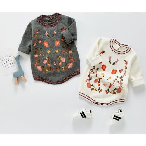 Knitted Embroidered Sweater One-Piece Baby Girl Autumn Clothes Wool Jumpsuit Female Baby Long-sleeved Cotton Bag Fart Kazakhstan