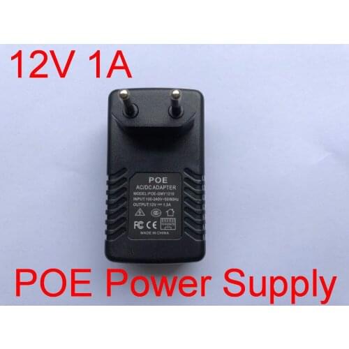 High Quality 100pcs DC 12V 1A Wall Plug POE Injector Ethernet Adapter IP Phone / Camera Power Supply EU plug
