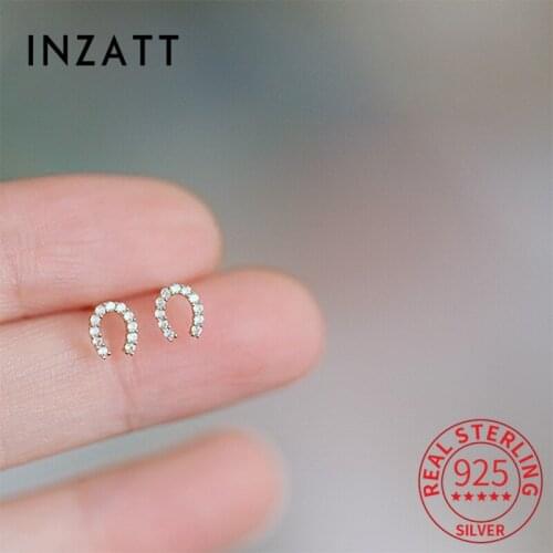 INZATT Real 925 Sterling Silver Zircon Letter U Stud 14k Gold Earrings For Women Hiphop Fine Jewelry Accessories Drop shipping