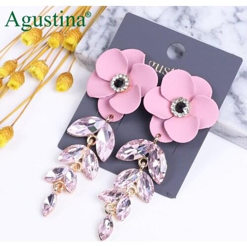 Agustina Women Crystal Earrings Fashion Jewelry Flower Earrings Luxury red Rhinestone Earrings Drop Earring Dangle Earings Boho