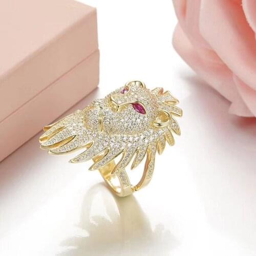 SLJELY Luxury 925 Sterling Silver Micro Cubic Zircon Yellow Gold Color Lion Head Finger Ring Fine Designer Jewelry for Women