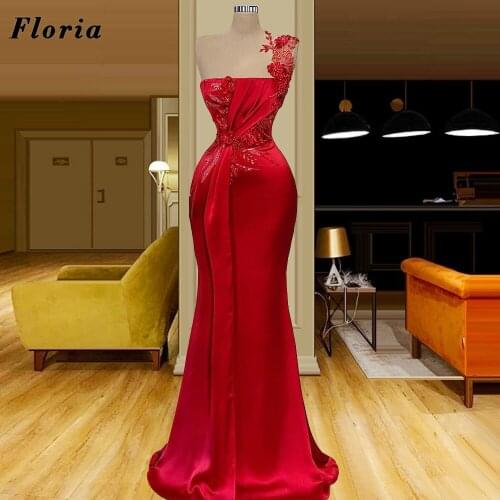 Floria Haute Couture Evening Dresses Dubai Red Evening Wear 2021 Celebrity Dress Arabic Beading Long Prom Dress Robes De Soiree