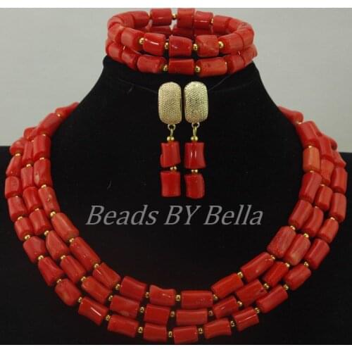 2017 Coral Necklace Set Nigerian Wedding African Beads Jewelry Set Indian Bridal Statement Necklace Set Free Shipping ABK943