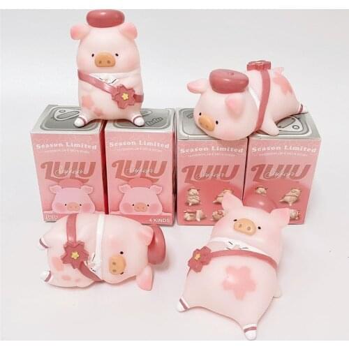 4PCS/SET LULU Pig Cherry Blossom Blind Box Figure Model Decoration Canned Pig Gifts