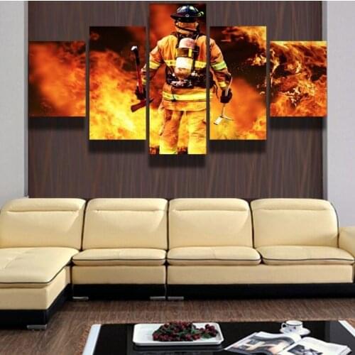 Frame 5 Panels Hero Fireman Wall Art Abstract Modern African Women Portrait Canvas Oil Painting On Prints For Living Room ht058