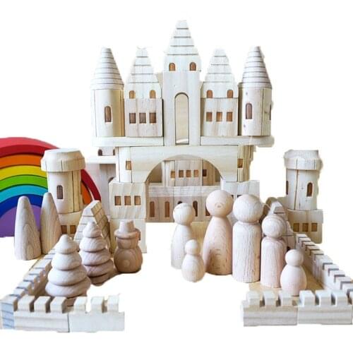 75pcs Children Big Wooden Castle Building Blocks/ Kids Log Building and Construction House Blocks Girls Boys Gift