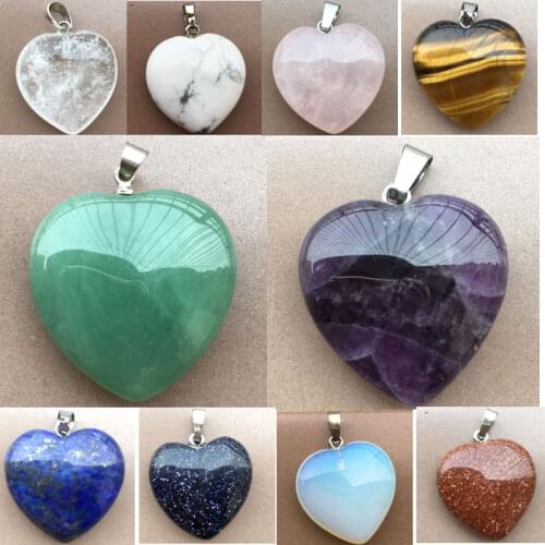 Aventurine Tiger Eye Lapis Lazuli Crystal Opal Blue Sand Goldstone Heart Pendant 1pcs WB894