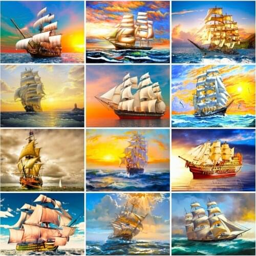 AZQSD Full Kits Diamond Painting Sailboat Sunset Picture Of Rhinestones Diamond Embroidery Landscape Mosaic Home Decor