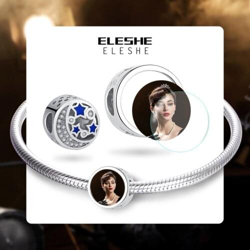 ELESHE 925 Sterling Silver Moon Star Charms Beads Fit Original Bracelet For Women Customize Photo DIY Making Jewelry Accessories