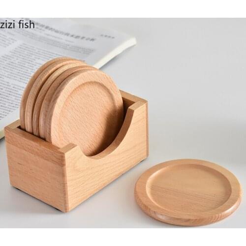 Natural Beech Wood Placemats for Table Dinner Table Decor Coffee Mug Coasters Dessert Plate Kitchen Placemat with Storage Box