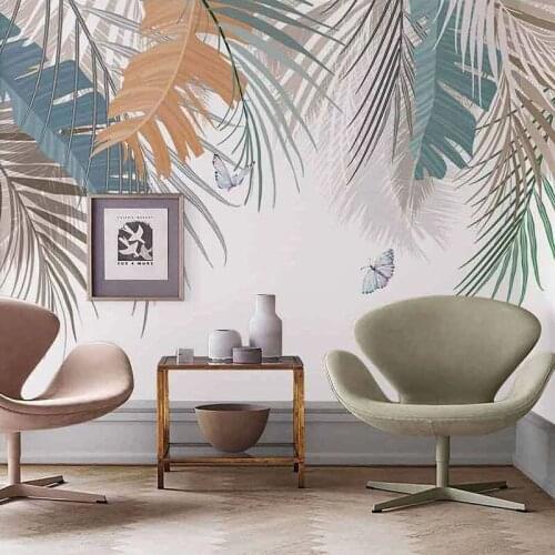 Custom Mural 3D Hand Painted Banana Leaf Butterfly Wall Decor Painting Pastoral Style Bedroom Living Room Waterproof Wallpaper