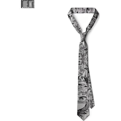 Anime Print Necktie For Men Women Funny Cartoon Black Gray 8cm Wide Tie Daily Wear Casual Shirt Accessories Gift Party Wedding