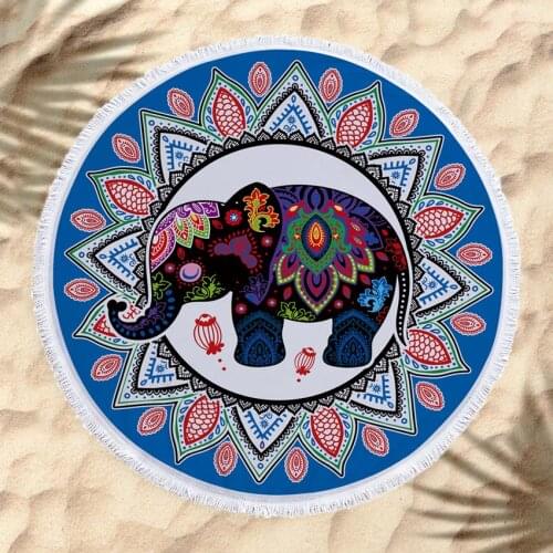 Geometric Elephant 150cm Summer Round Beach Towel Microfiber For Adults Kids Bath Shower Towels Yoga Mat Blanket With Tassels