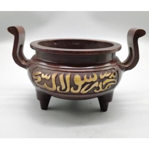 Collection Chinese Red copper Gilding carving Carved Xuande Incense Burner Censer Exquisite Small Statue 1273.7 G