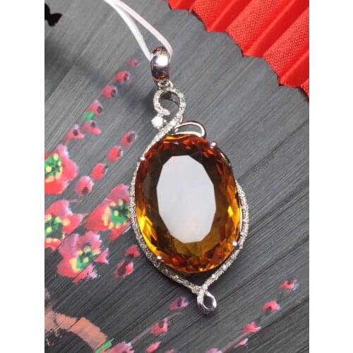 Fine Jewelry Collection Brazil Origin Real 18K Rose Gold 100% Natural Yellow Citrine Gemstone Pendant Necklace
