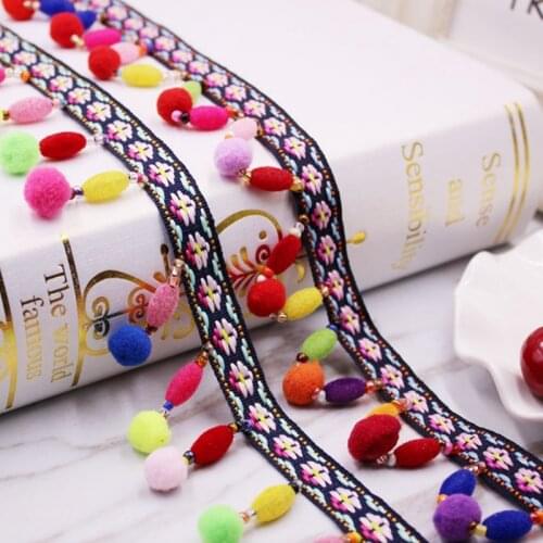 Jacquard ribbon colored wool ball lace Embroidery Lace Ribbon Round Ball Tassel Pom Pom Trim Beads Pendant Collars Accessories