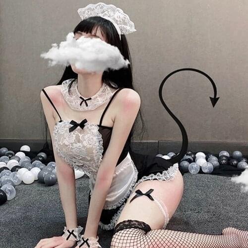 Cute Bow Lace Cosplay Maid Uniform Lingerie Sexy Underwear Sexy Lenceria Erotic Lingerie Sheer Halloween Role Play Costumes