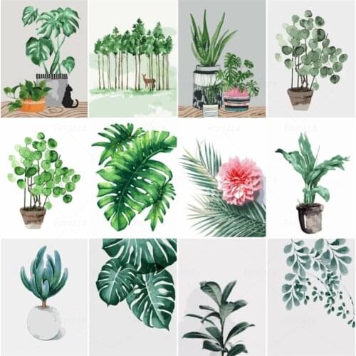 Minimalist Watercolor Vase Green Plant Leaves Poster Wall Art Print Canvas Painting Decorative Picture for Home Living Room