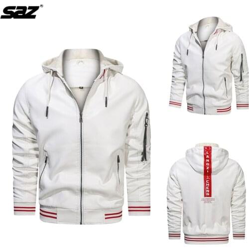 Mens Leather Jacket Solid Color Stand Collar Spot Hooded Multi-Pocket Pu Men Coat Fashion Casual Jackets Autumn/winter 2021