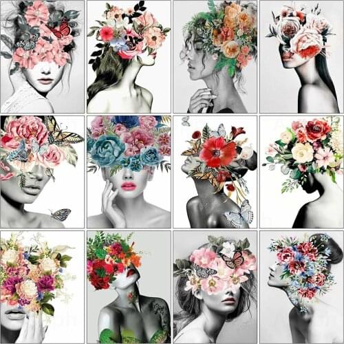 Flower Woman Portrait 5D Diy Full Square and Round Diamond Painting Embroidery Cross Stitch Kit Wall Art Home Decoration Gift