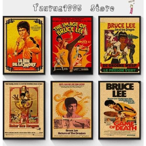 New Chinese Kung Fu star Bruce Lee retro poster kraft paper wall stickers column cafe decoration painting room decoration Gift