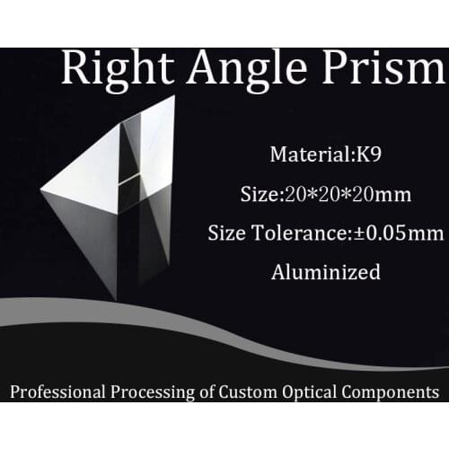 Right Angle Prism Optical K9 Prisms 20x20x20mm External Reaction Prisms Aluminized Mirror Reflective Surface Experiment