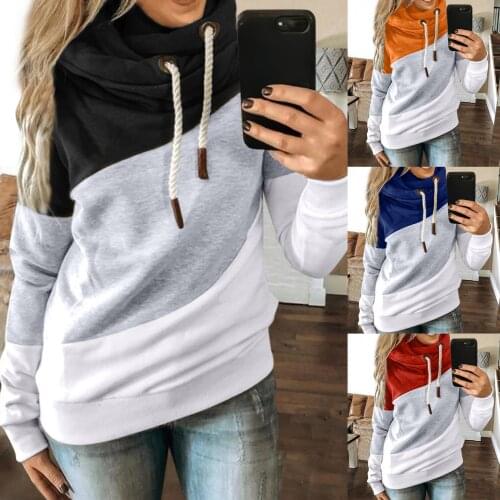 Long Sleeve Autumn and winter Fashion Warm Tracksuits Womens hoodie round neck loose cotton stitching fleece pullover hoody