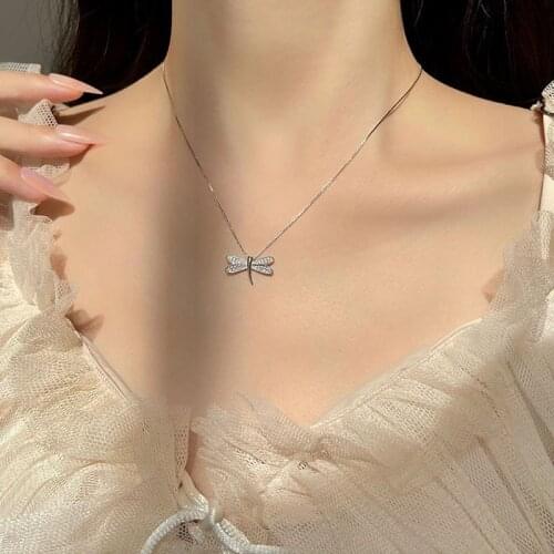925 Sterling Silver Shiny Dragonfly Zircon Necklace Exquisite Animal Shape Clavicle Chain Ladies Light Luxury Fashion Jewelry