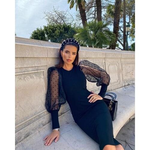 Babatique Sexy Designer Lace Puff Long Sleeve Black Bandage Dress Winter 2021 Ladies Celebrity Bodycon Party Dress Vestido