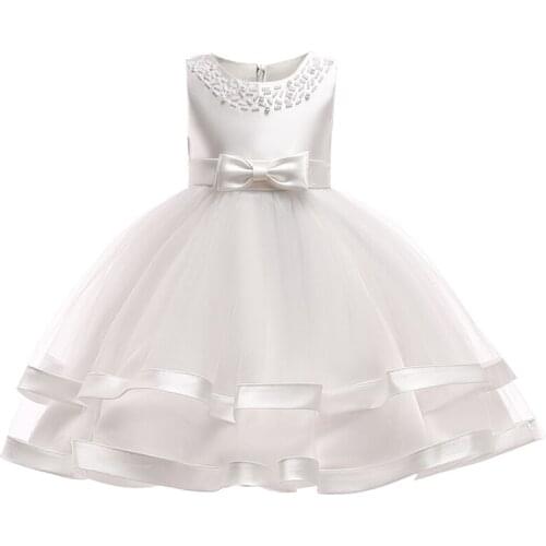 Girls Princess Communion Children Pageant Party Beading Layer Infant Summer Dresses vestidos Prom Kids Baby Clothes 3-10 Year