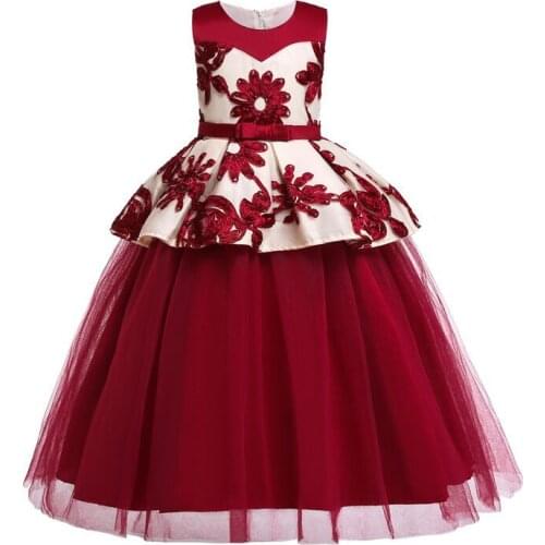 Flower Teenage Girls Wedding Birthday Party Dress Elegant Gown Long Embroidery Baby Girl Princess Dresses 4-15Yrs Kids Clothing