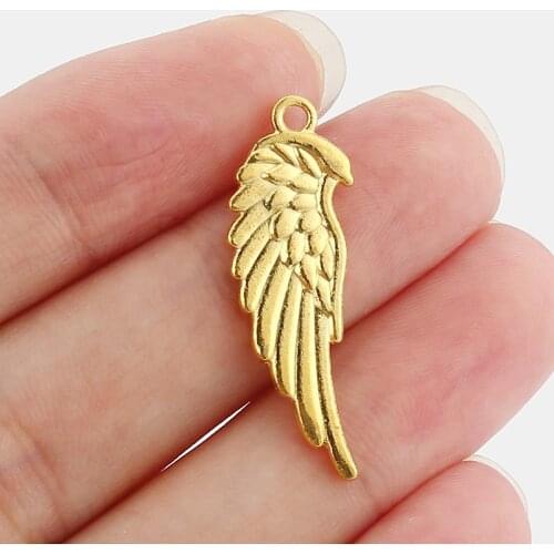 20PCS Antique Gold Feather Angel Wing Charms Pendants For DIY Jewelry Making
