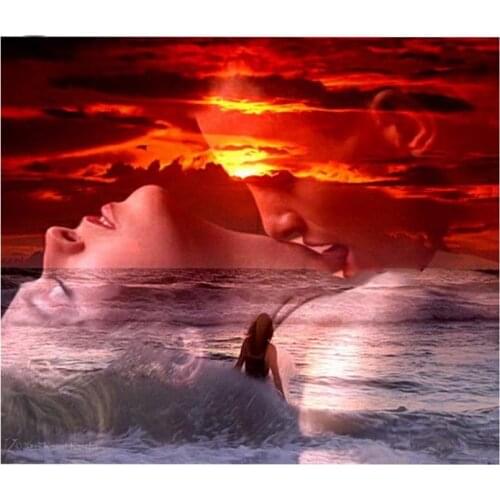 Full Rhinestone embroidery,sea sunrise couple,sale diamond painting Cross Stitch"romantic kiss"diamond mosaic wedding decoration