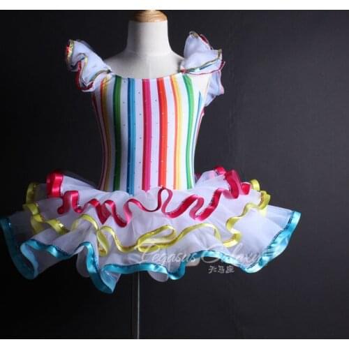 Rainbow stripe tutu dancing costume modern jazz adult kids Ballet Dance Ballerina Girls ballet dress leotard