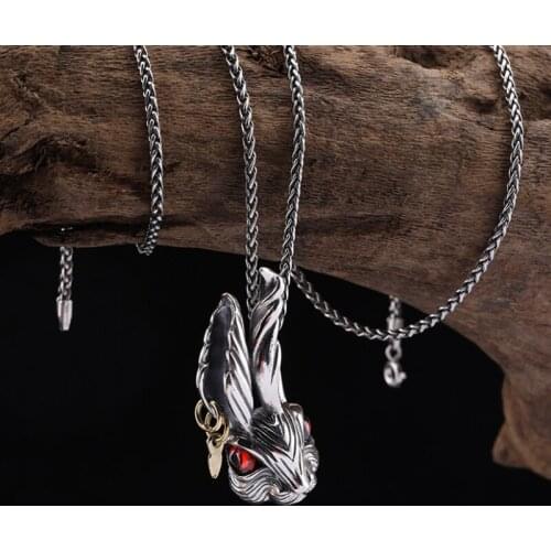 Real S925 Sterling Silver Mens And Womens Cartoon Cute Pendant Retro Personality Rabbit Pendant Exquisite Commemorative Gift