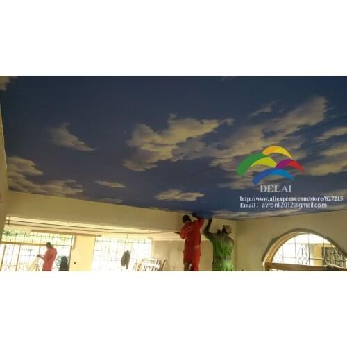 S--5122 blue sky printing pvc ceiling film with led lamp in living room similar function as ceiling panel