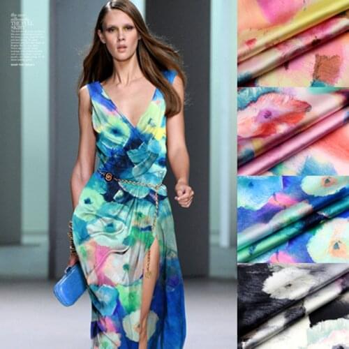 50 cm/lot) digital printed satin fabric for sewing stretch charmeuse fabrics 19 mm silk clothing cloth quilting for patchwork