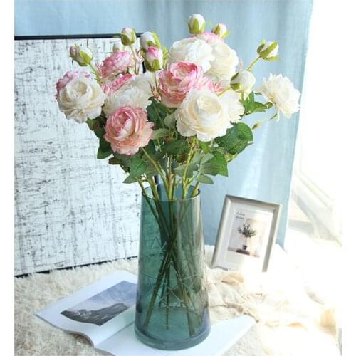 61cm 3Heads Silk Roses Artificial Peony Flower Home Garden Bedroom Living Room Decoration Fake Flowers Party Festival Supplies