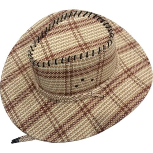Cowboy hat straw woven lattice hip hop western cowboy hat mens rider hat панама fedora hat Panama rope accessories